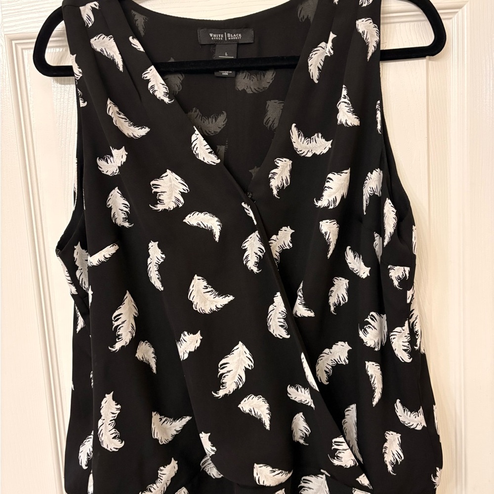 2 For $18 Sale ~White House Black Market Feather Print Wrap Blouse